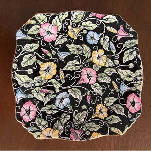 Rare Royal Winton Grimwades Morning Glory Square Pedestal Cake Plate 8x8”